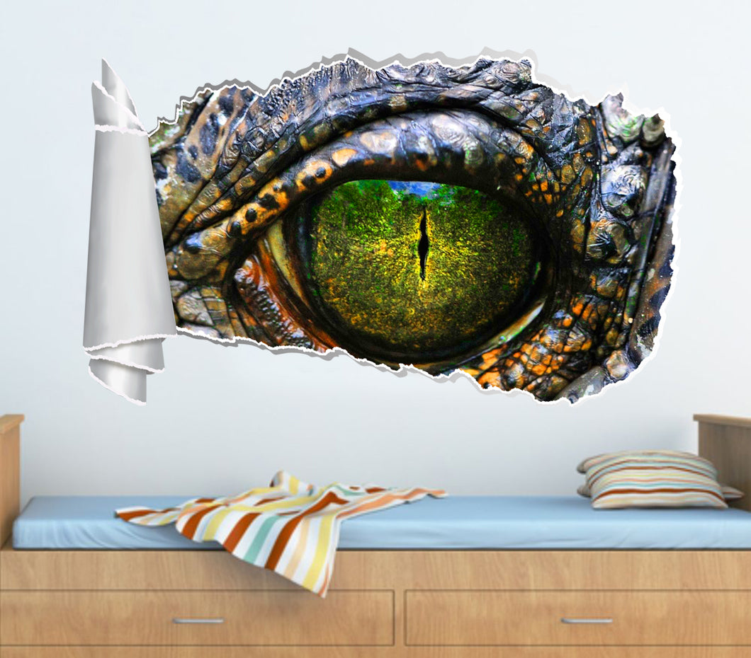 Crocodile Eye 3D Torn Paper Hole Ripped Effect Decal Wall Sticker