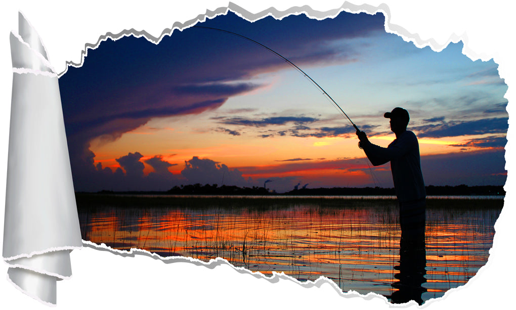 Fishing At Sunset 3D Torn Paper Hole Ripped Effect Decal Wall Sticker