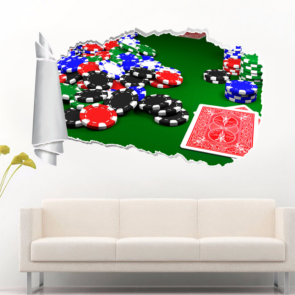 Poker Blackjack Texas Hold'Em 3D Torn Paper Hole Ripped Effect Decal Wall Sticker
