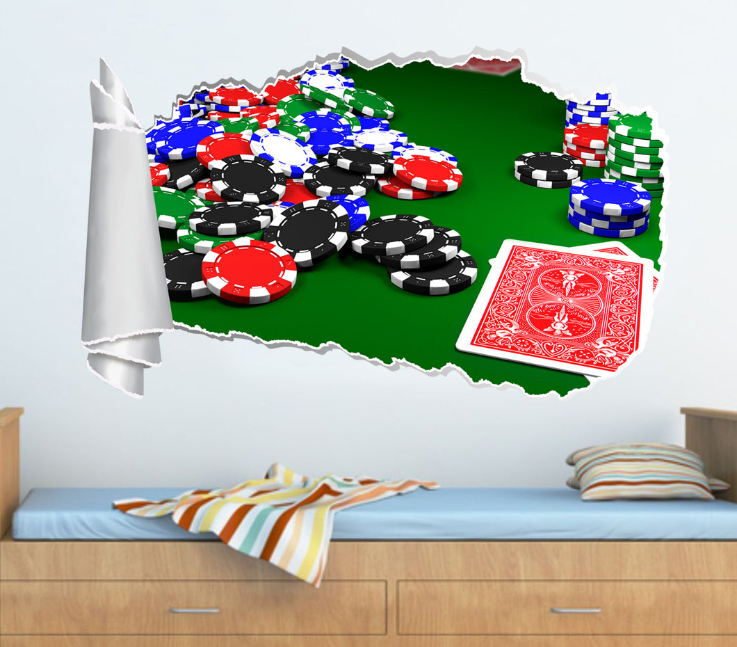 Poker Blackjack Texas Hold'Em 3D Torn Paper Hole Ripped Effect Decal Wall Sticker