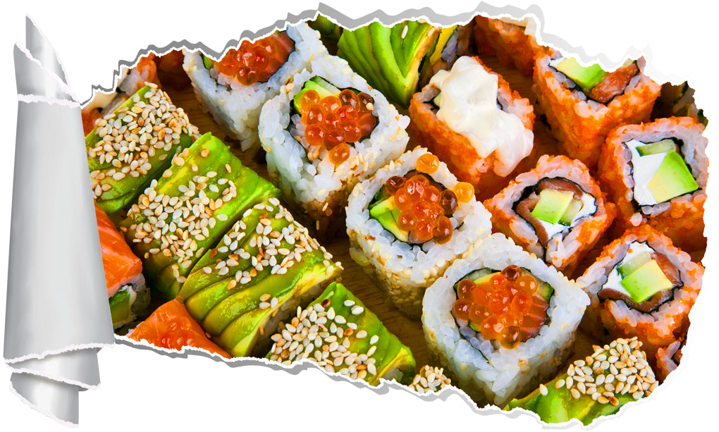 Sushi Japanese Food 3D Torn Paper Hole Ripped Effect Decal Wall Sticker