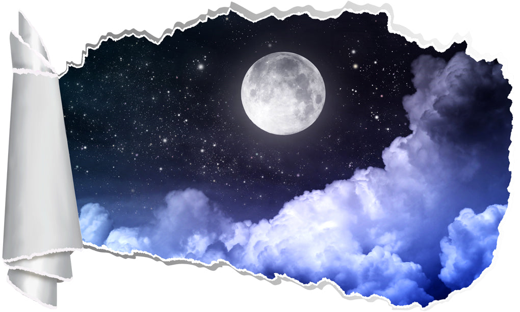 Pleine lune nuit étoilée 3D trou de papier déchiré autocollant mural effet déchiré