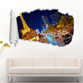 Las Vegas Strip 3D Torn Paper Hole Ripped Effect Autocollant mural décalcomanies