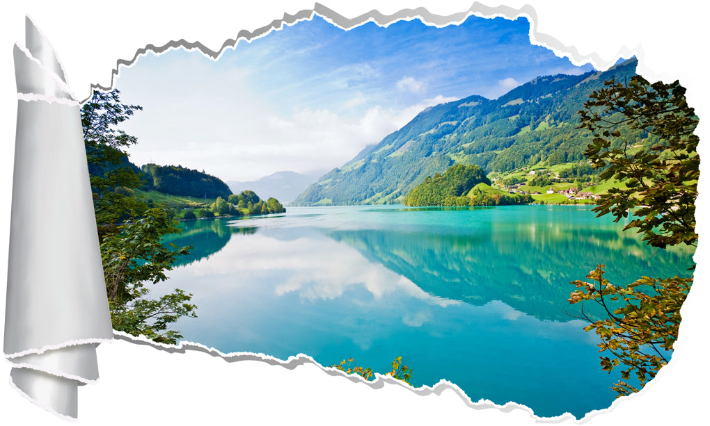 Turquoise Mirror Lake 3D Torn Paper Hole Ripped Effect Decal Wall Sticker