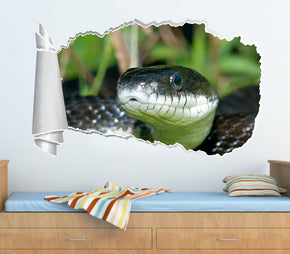Black Mamba Snake 3D Torn Paper Hole Ripped Effect Autocollant mural décalcomanies