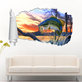 Grande bouche Bass 3D Torn Paper Hole Ripped Effect Autocollant mural décalcomanies