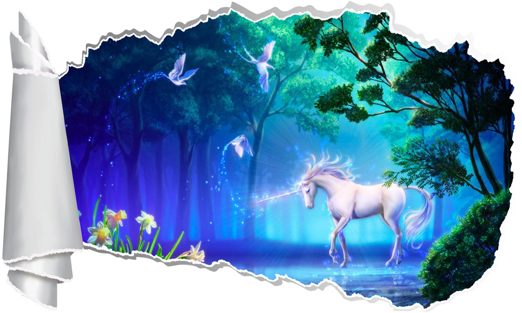 Unicorn Fantasy 3D Torn Paper Hole Ripped Effect Autocollant mural décalcomanique