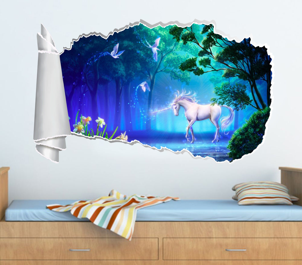 Unicorn Fantasy 3D Torn Paper Hole Ripped Effect Autocollant mural décalcomanique