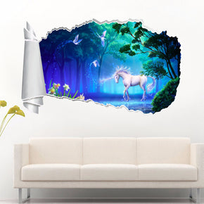 Unicorn Fantasy 3D Torn Paper Hole Ripped Effect Autocollant mural décalcomanique