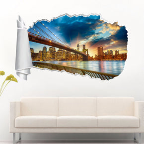 Brooklyn Bridge New York City 3D Torn Paper Hole Ripped Effect Decal Wall Sticker