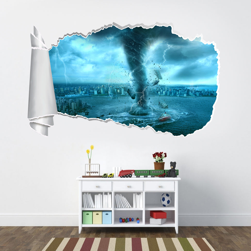 Tornado Storm 3D Torn Paper Hole Ripped Effect Autocollant mural décalcomanies