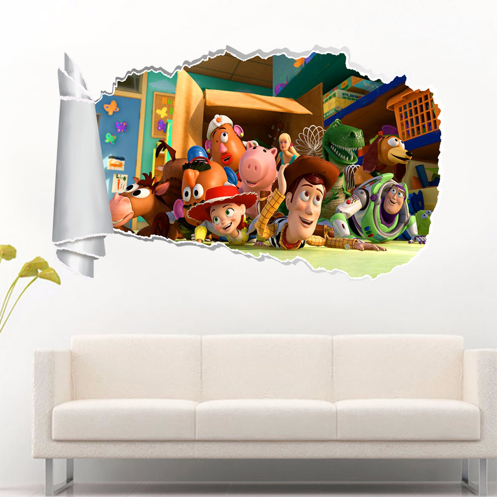 Toy Story Buzz Woody 3D Torn Paper Hole Ripped Effect Autocollant Mural WT410