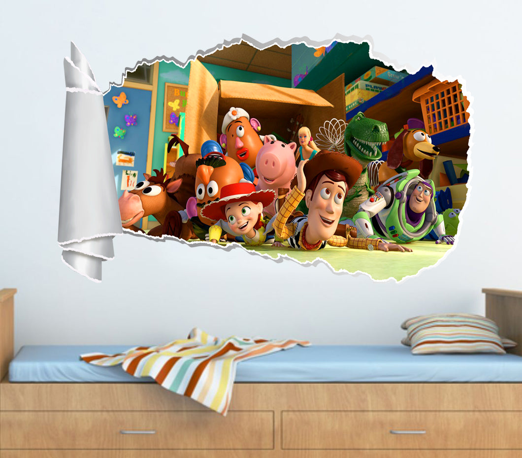 Toy Story Buzz Woody 3D Torn Paper Hole Ripped Effect Autocollant Mural WT410