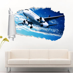 Aircraft Airplane 3D Torn Paper Hole Ripped Effect Decal Wall Sticker