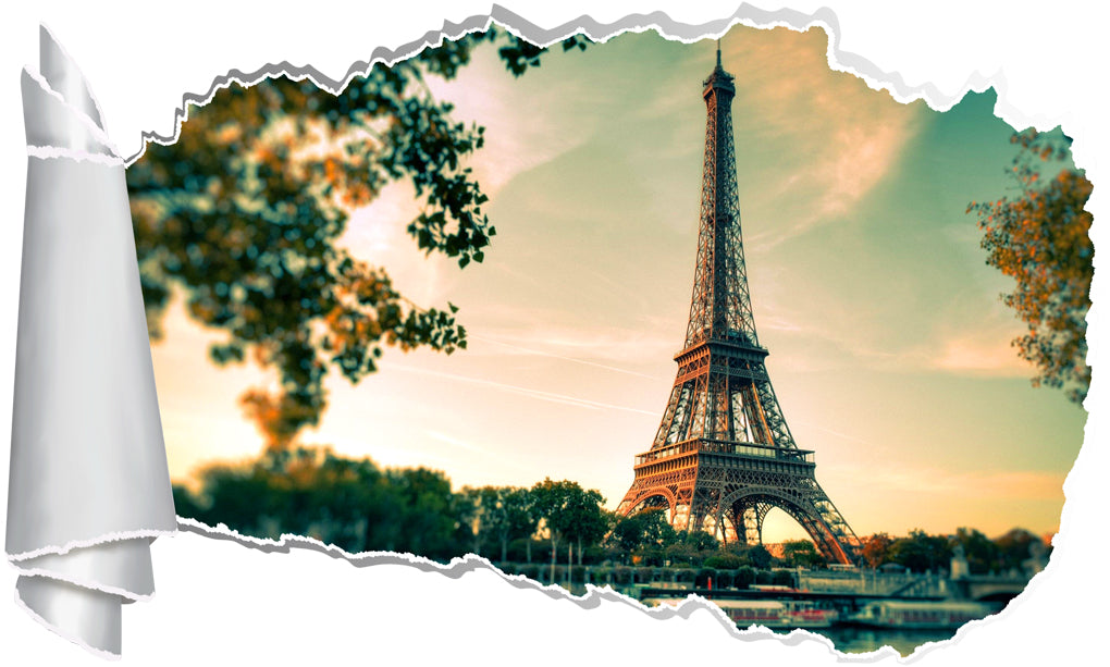 Paris Eiffel Tower 3D Torn Paper Hole Ripped Effect Decal Wall Sticker
