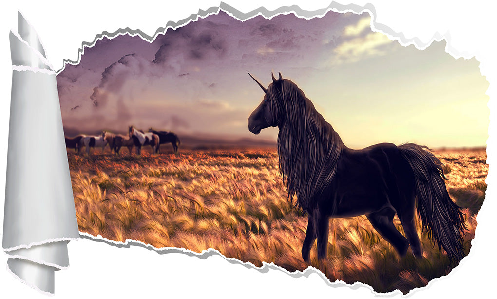 Unicorn Fantasy 3D Torn Paper Hole Ripped Effect Decal Wall Sticker
