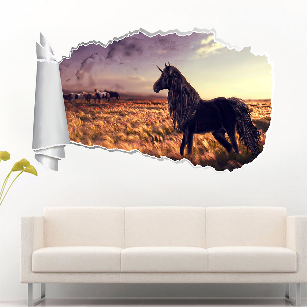 Unicorn Fantasy 3D Torn Paper Hole Ripped Effect Decal Wall Sticker