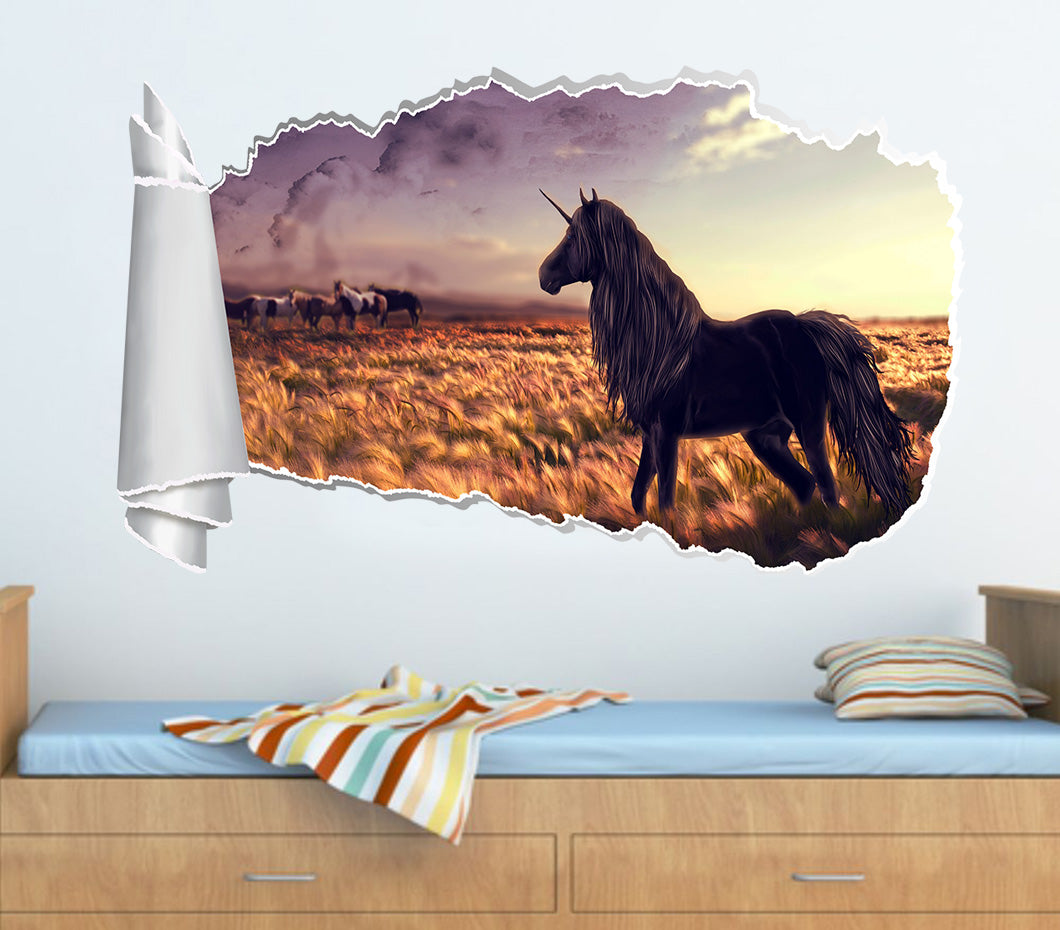 Unicorn Fantasy 3D Torn Paper Hole Ripped Effect Decal Wall Sticker