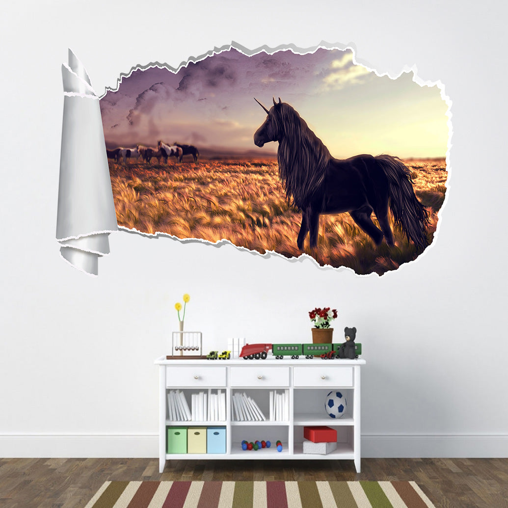 Unicorn Fantasy 3D Torn Paper Hole Ripped Effect Decal Wall Sticker