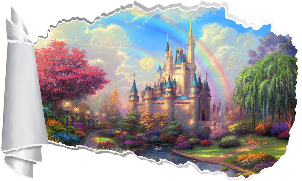 Princess Castle Fantasy 3D Torn Paper Hole Ripped Effect Autocollant mural décalcomanique