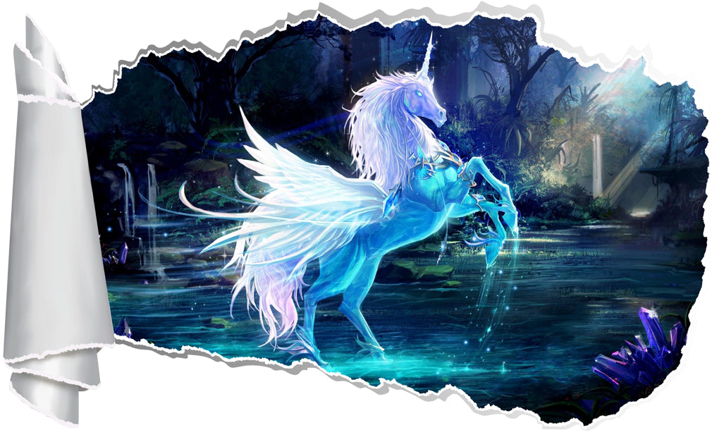 Unicorn Fantasy 3D Torn Paper Hole Ripped Effect Autocollant mural décalcomanique