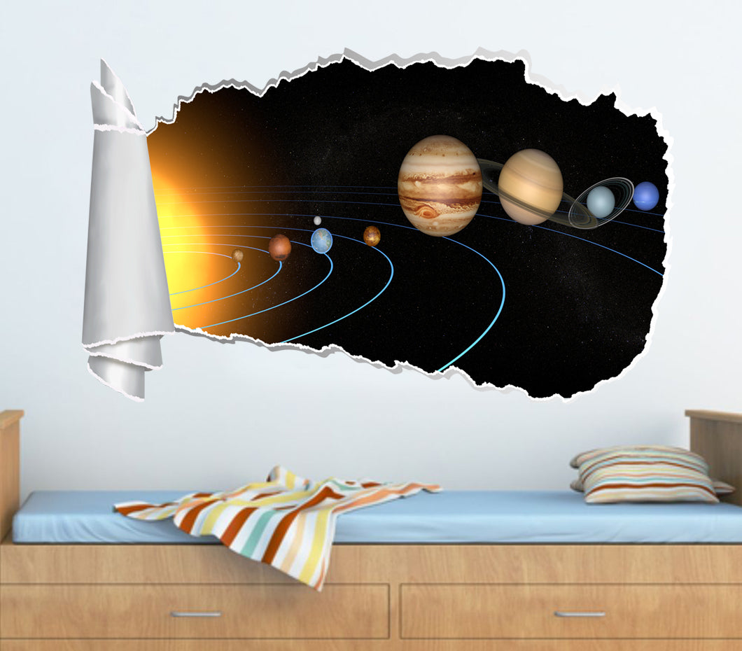 Solar System Planets Space 3D Torn Paper Hole Ripped Effect Decal Wall Sticker