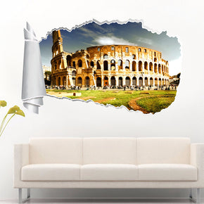 Rome Colisée coucher de soleil 3D trou de papier déchiré autocollant mural effet déchiré