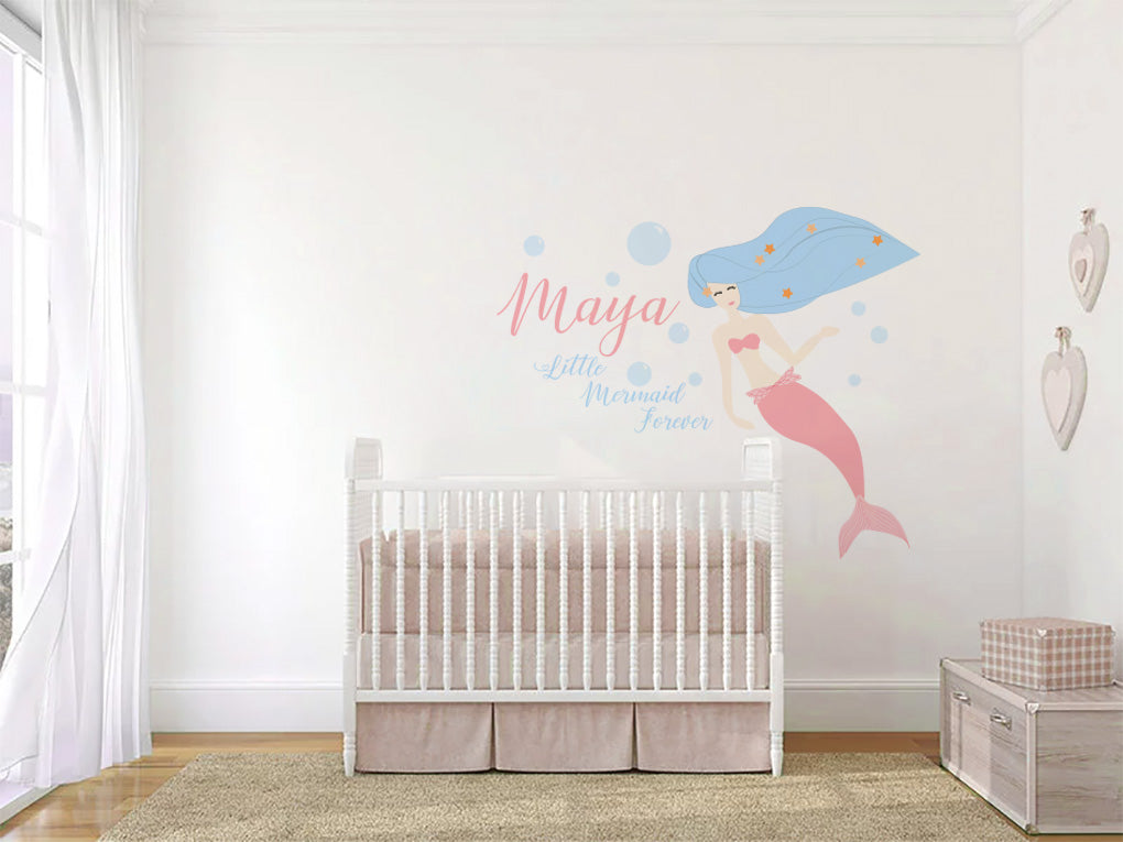 Kids Cartoon Mermaid Personalized Custom Name Wall Sticker Decal WC234
