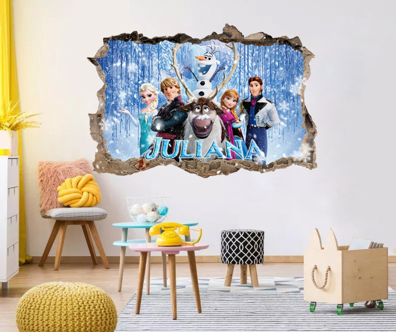 FROZEN Personalized 3D Smashed Hole Effect Decal Wall Sticker WP263