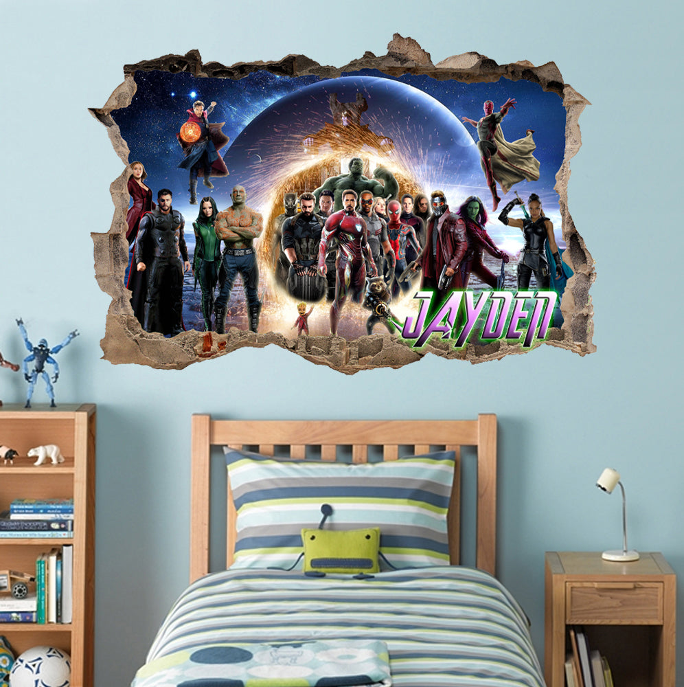 THE AVENGERS personnalisé 3D Smashed Bricks Sticker mural autocollant WP266
