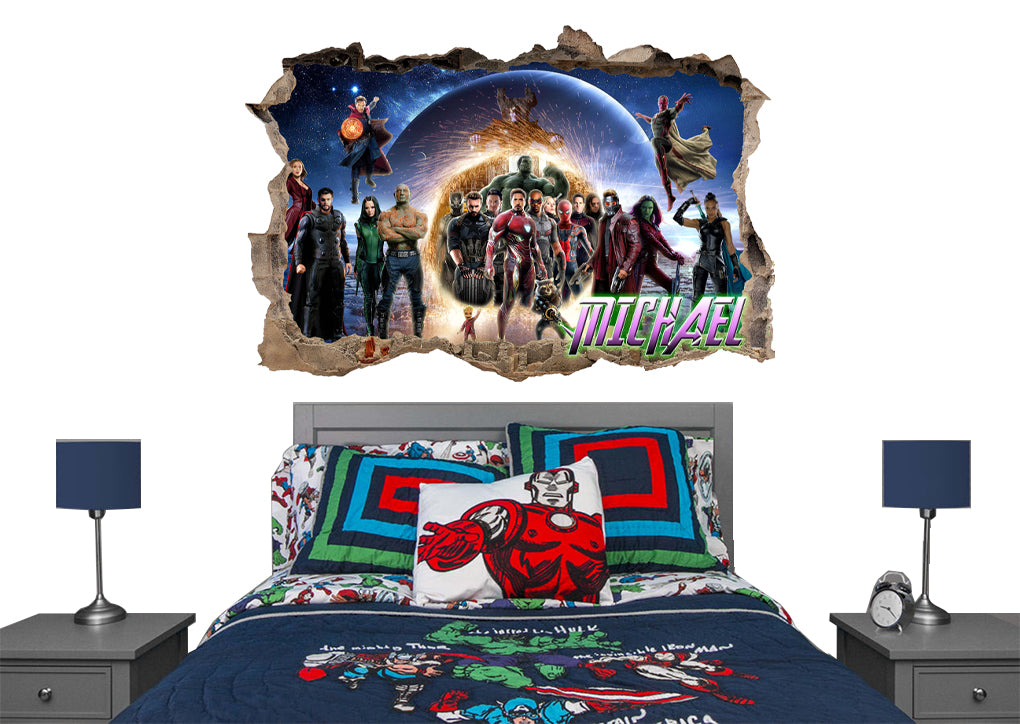 THE AVENGERS personnalisé 3D Smashed Bricks Sticker mural autocollant WP266