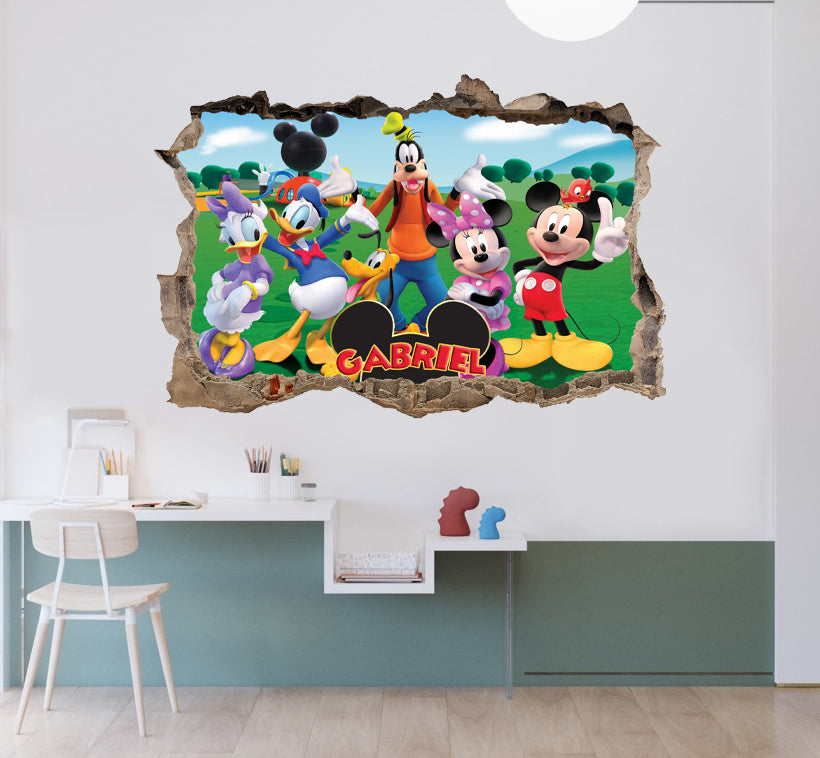 Mickey Mouse & Friends Personalized 3D Smashed Bricks Decal Wall Sticker WP270