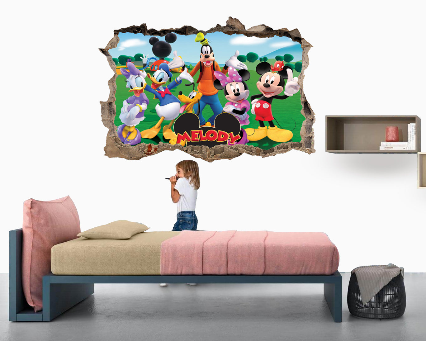 Mickey Mouse & Friends Personalized 3D Smashed Bricks Decal Wall Sticker WP270