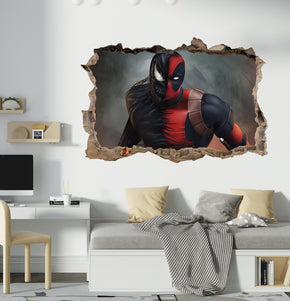 Deadpool Vs Venom Superhero 3D Smashed Wall Decal Sticker Art Decor Mural AVG38
