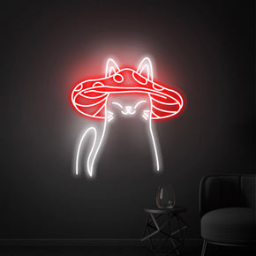 Cat With Mushroom Hat Funny Neon Sign Decorative Wall Decor