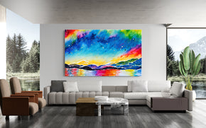 Abstract Rainbow Skyline Painting Artwork Canvas Print Giclee