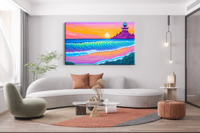Colorful Lighthouse Beach Painting Artwork Canvas Print Giclee