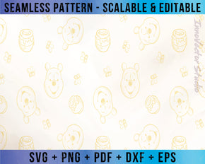 Winnie The Pooh Seamless Pattern SVG Vector for Cricut and Silhouette Digital File Download