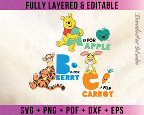 Winnie The Pooh ABC Premium Layered SVG Vector for Cricut and Silhouette Digital File Download