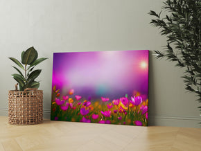 Pink Flower Field Painting Artwork Canvas Print Giclee
