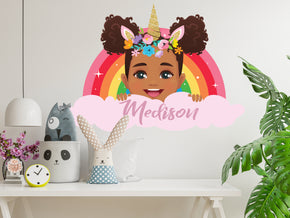 Girls Unicorn & Rainbow Personalized Decals Wall Sticker Decor Art Mural Kids Children Room Mural E81