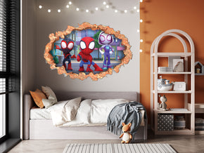 Spidey And His Amazing Friends Wall Sticker 3D Brick Wall Smashed Hole Effect Decal 03