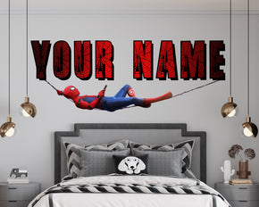 Spiderman Hanging Super Heroes Personalized Custom Name Wall Sticker Decal