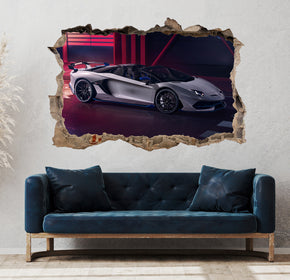 Lamborghini Aventador Sport Car 3D Hole in The Wall Effect Wall Decal Wall Sticker Art