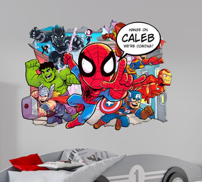 Personalized Spider-man Avengers Superhero Comics Text Wall Stickers Custom Name Children's Popular Characters Room Decorations Removable Decal Home Decor Art AVG05