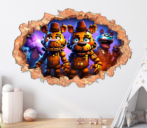 Five Nights At Freddy's Wall Sticker 3D Brick Wall Smashed Hole Effect Decal