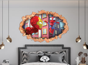 Spidey And His Amazing Friends Wall Sticker 3D Brick Wall Smashed Hole Effect Decal