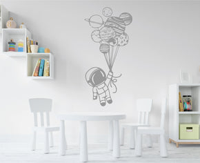 Astronaut Holding Planet Balloons Wall Sticker Decal Stencil Silhouette