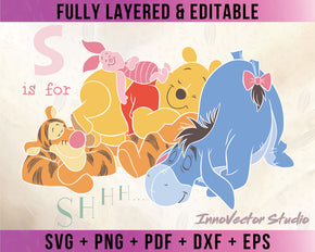 Winnie The Pooh Premium Layered SVG Vector for Cricut and Silhouette Digital File Download