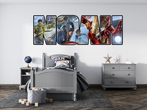 Marvel Avengers Super Heroes Personalized Custom Name Wall Sticker Decal 01